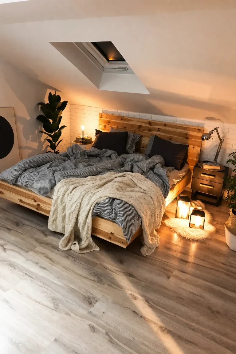 Floor Lanterns Cast Warm Gold Light at Bedside